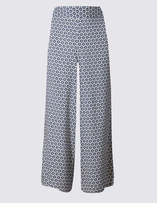 Geometric Print Wide Leg Cropped Trousers